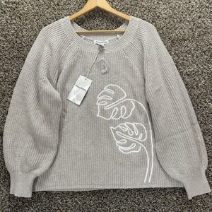 Tommy Bahama XL Breezy Beach Knit Sweater Floral Embroidery NWT Ballon Sleeve